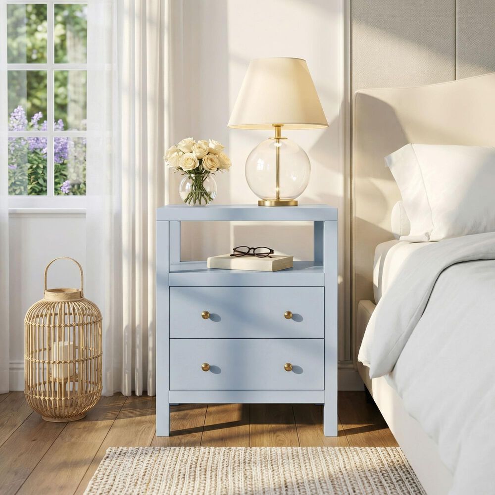 Butler Specialty Company Nora 2 Drawer Nightstand with Open Shelf in Light Blue, , large