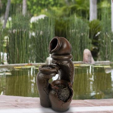 Timberlake Pure Garden 3-Tier Clay Pot Outdoor Fountain in Bronze, , large