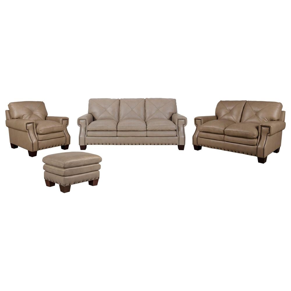 Bordeaux & Co 4-Piece Stationary Leather Living Room Set in Juno Pebble, , large