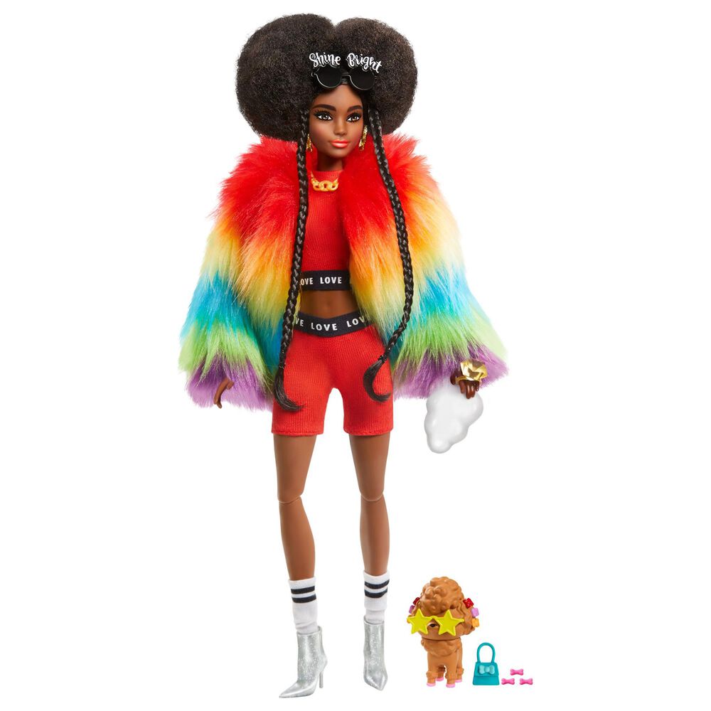 Barbie Extra Doll Rainbow Coat with Pet Poodle, , large