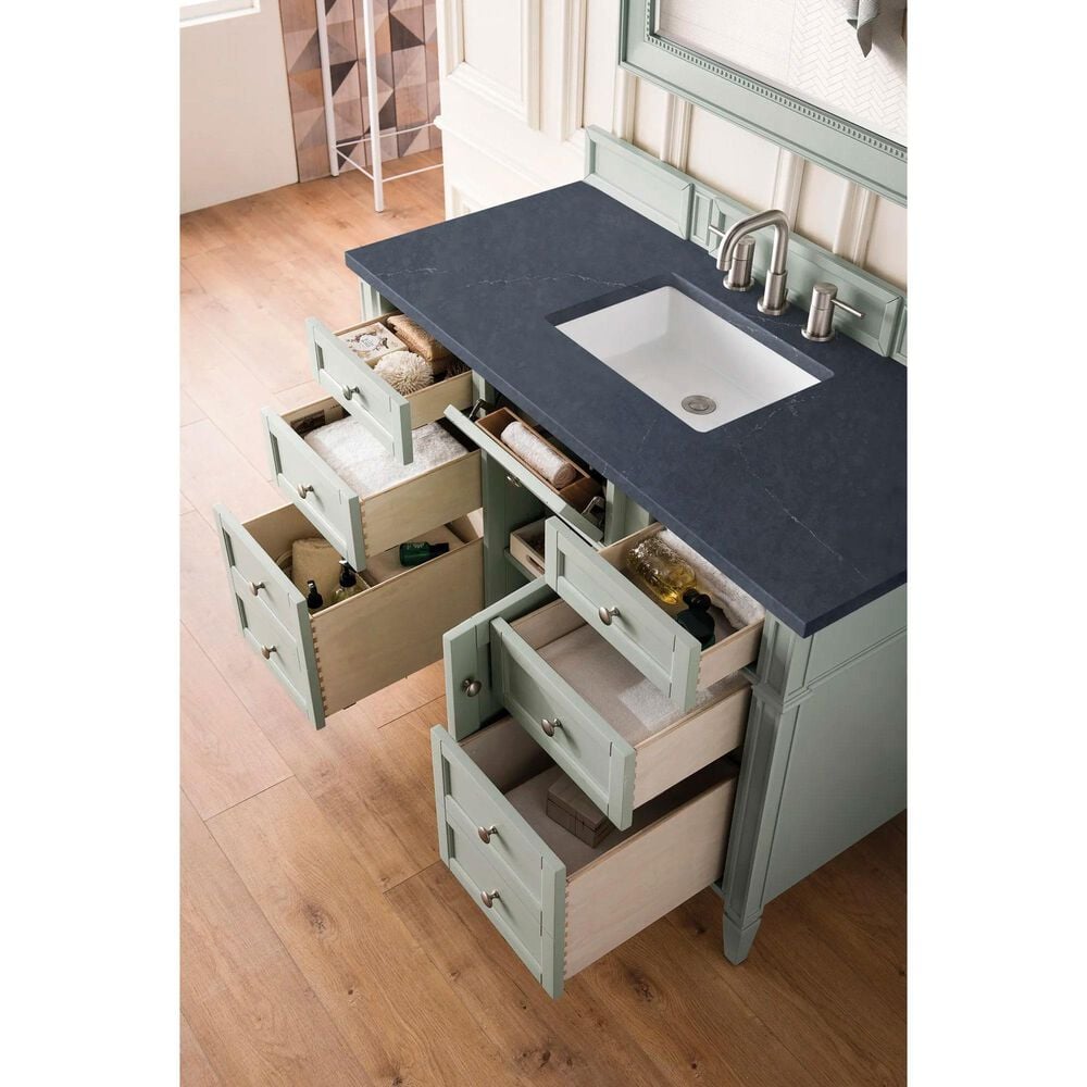 James Martin Vanities Brittany 48" Single Bathroom Vanity in Sage Green with 3 cm Charcoal Soapstone Quartz Top and Rectangle Sink, , large