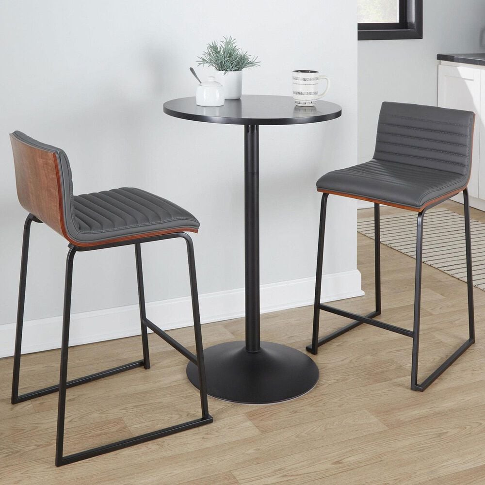 Lumisource Mason Mara Counter Stool with Grey Cushion in Black and Walnut &#40;Set of 2&#41;, , large