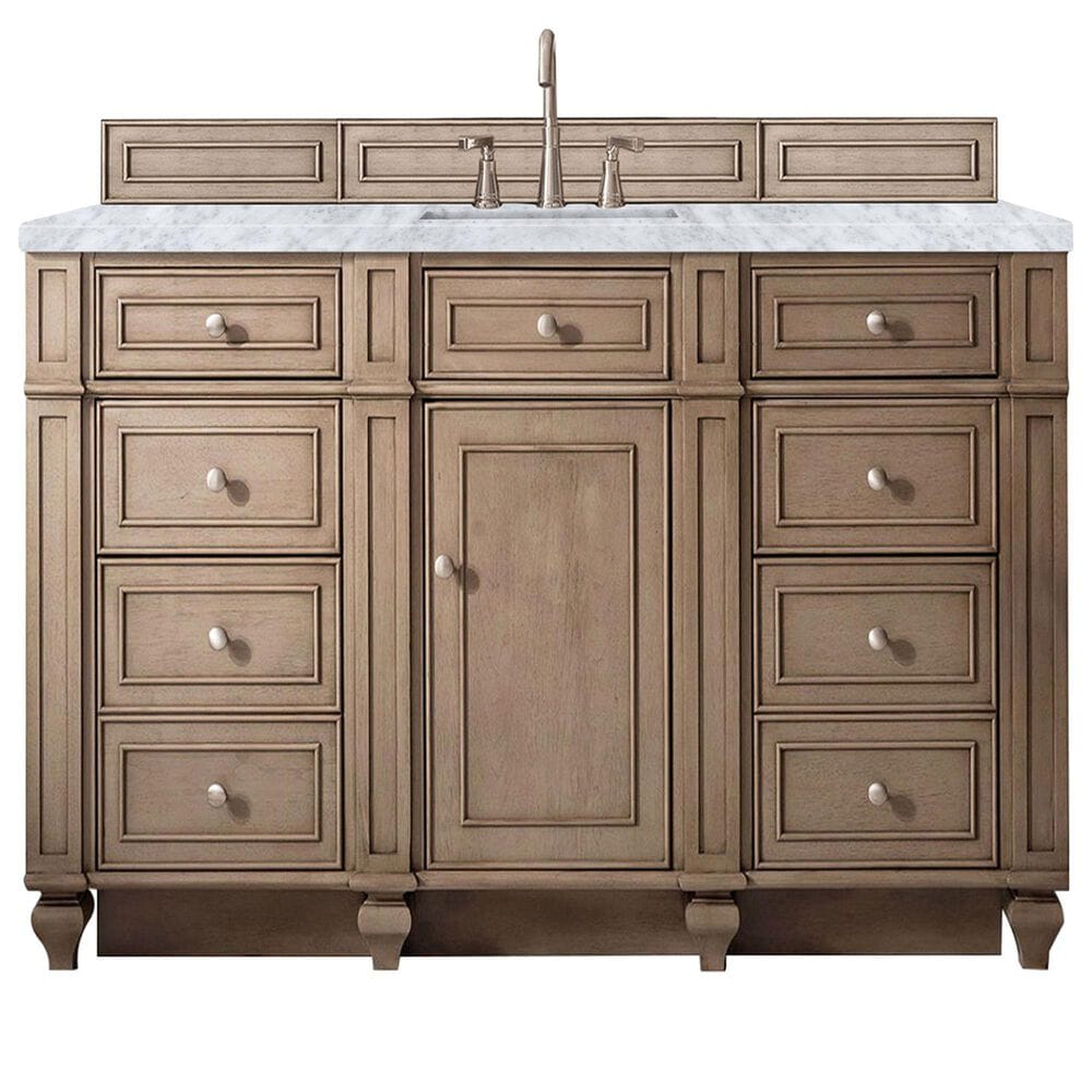 James Martin Vanities Bristol 60" Single Bathroom Vanity in Whitewashed Walnut with 3 cm Carrara White Marble Top and Rectangular Sink, , large
