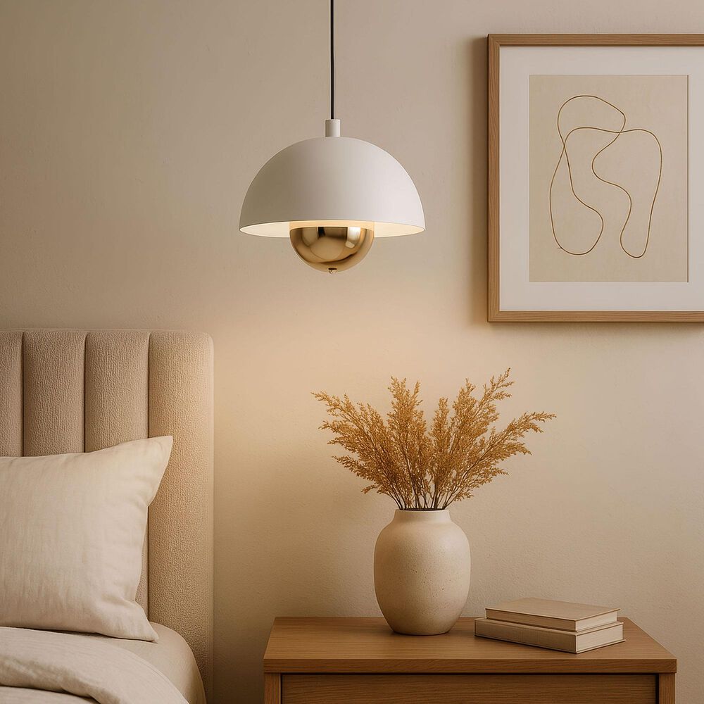 Golden Lighting Vintra LED 1-Light Pendant in Sand White with Copper, , large