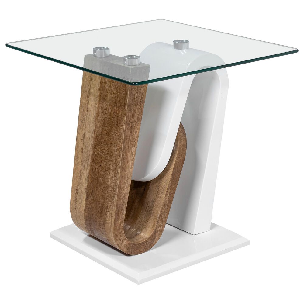 Furniture of America Strong End Table in White and Natural Tone, , large