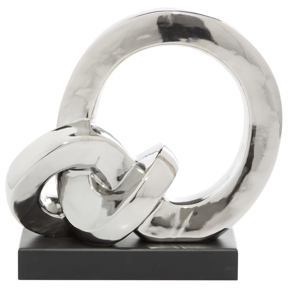 Maple and Jade 12&quot; Abstract Twisted Circular Interlocking Chain Sculpture in Silver and Black, , large