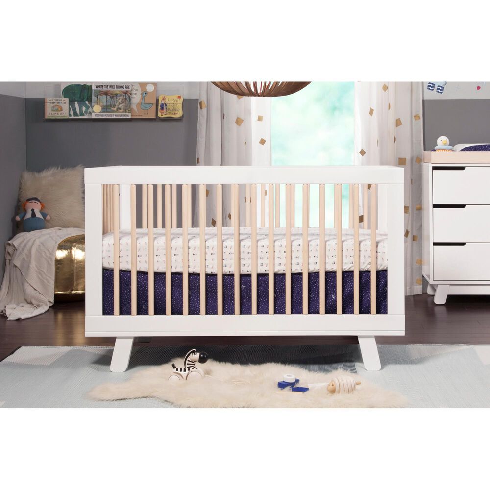 Babyletto Hudson 3-In-1 Convertible Crib and Toddler Conversion Kit in White and Washed Natural, , large