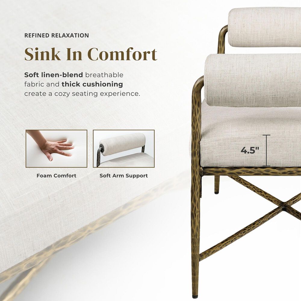 Furniture of America Lalia Hammered Metal Upholstered Bench in Matte Gold, , large
