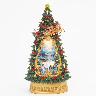 The Gerson Company 13.8"H Battery-Operated Lighted Holiday Scene Spinning Water Globe Christmas Tree in Green, , large