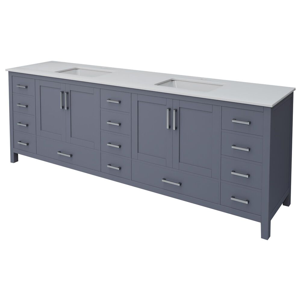Lexora Home Jacques 84" Double Bathroom Vanity in Dark Grey with 2 cm White Cultured Marble Top and Rectangular Sinks, , large