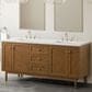 James Martin Laurent 72" Double Bathroom Vanity in Honey Oak with 3 cm White Zeus Silestone Top and Rectangular Sinks, , large