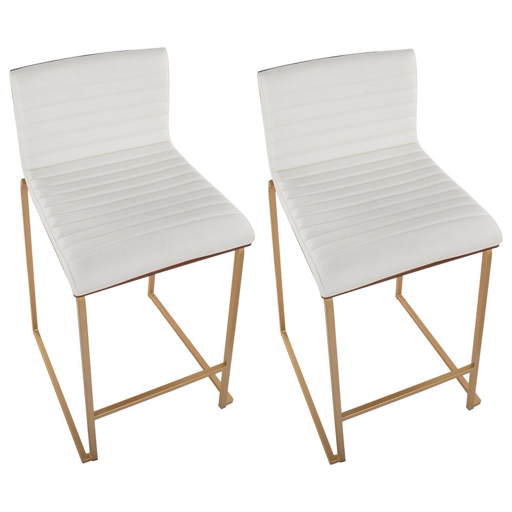 Lumisource Mason 26&quot; Counter Stool with White Cushion in Gold and Walnut &#40;Set of 2&#41;, , large