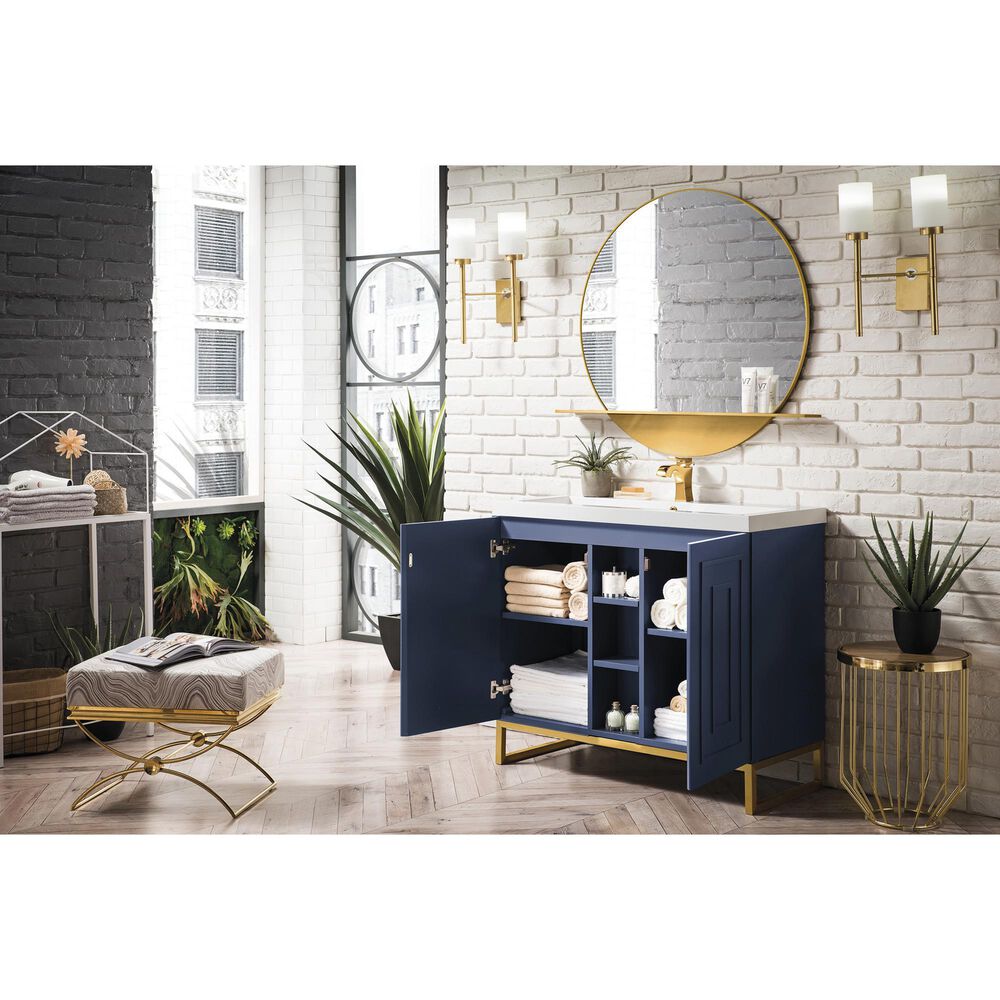 James Martin Vanities Alicante 39.5&quot; Single Bathroom Vanity in Azure Blue and Radiant Gold with 5 cm White Glossy Resin Top and Rectangular Sink, , large