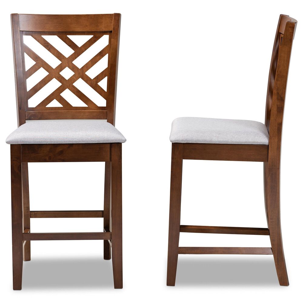 Baxton Studio Caron Counter Height Pub Chair with Grey Cushion in Walnut Brown (Set of 2), , large