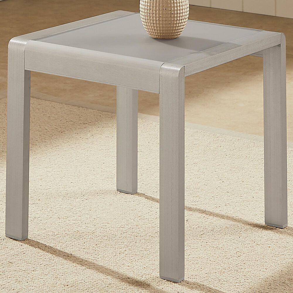 Linon Home Decor Karah Outdoor Anodized Side Table in Grey, , large