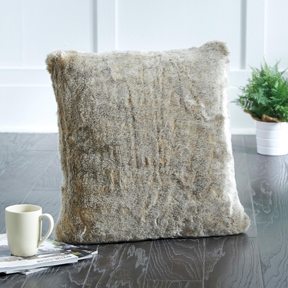 Signature Design by Ashley Raegan 20&quot; x 20&quot; Throw Pillow in Gray Faux Fur, , large