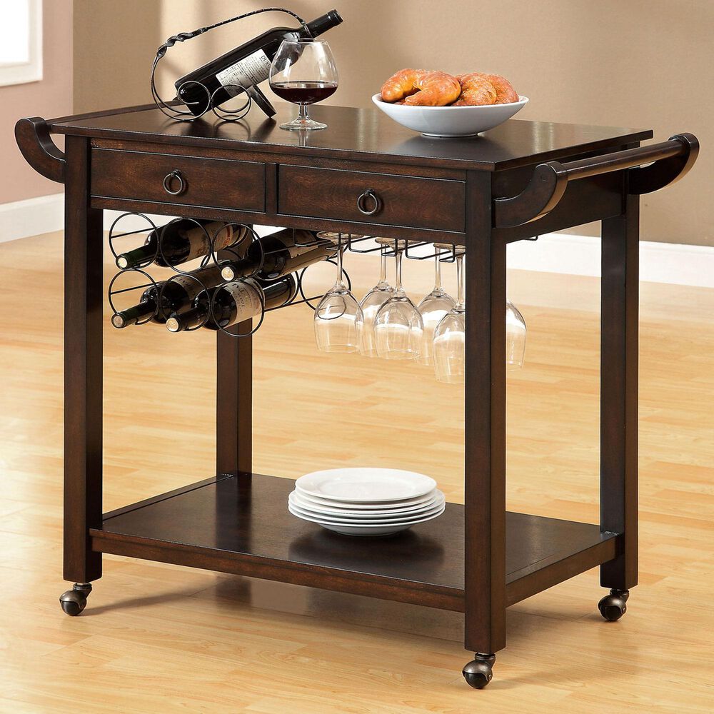 Furniture of America Mcrae Kitchen Cart in Dark Walnut, , large