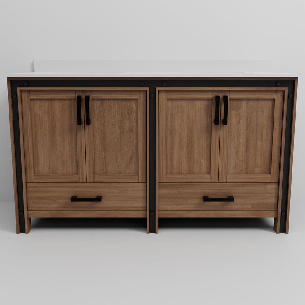 Lexora Home Ziva 60&quot; Double Bathroom Vanity in Rustic Barnwood with 2 cm White Quartz Top and Rectangular Sinks, , large