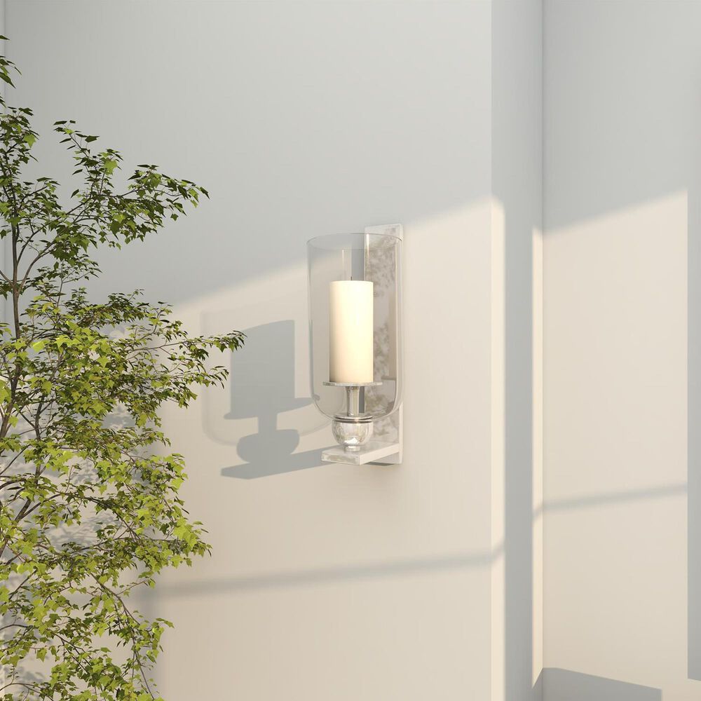 Maple and Jade 16&quot; Single Indoor/Outdoor Wall Mount Candle Holder in Polished Silver and Clear, , large