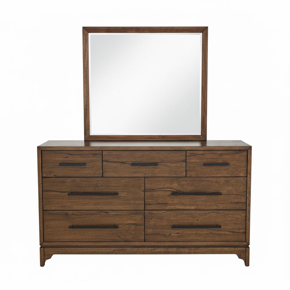 Riverside Furniture Calhoun 7-Drawer Dresser and Mirror in Whiskey Oak, , large