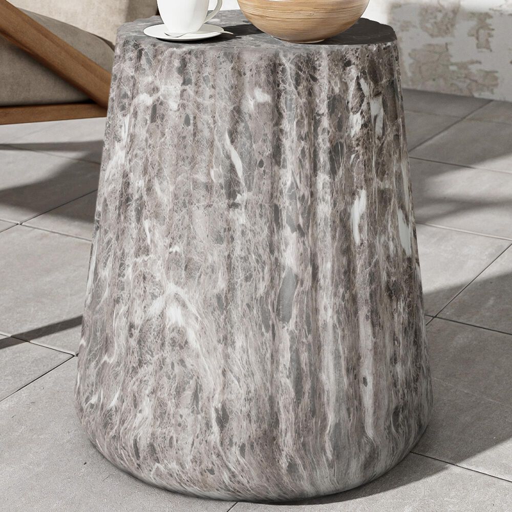 Hearth and Haven Outdoor Carved Side Table with Faux Natural Stone Texture in Brown, , large