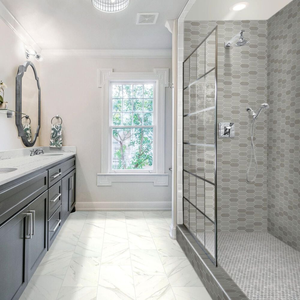 Dal-Tile Miramo Oyster 2&quot; x 5&quot; Picket Undulated on 12.25&quot; x 11.125&quot; Ceramic Mosaic Sheet, , large
