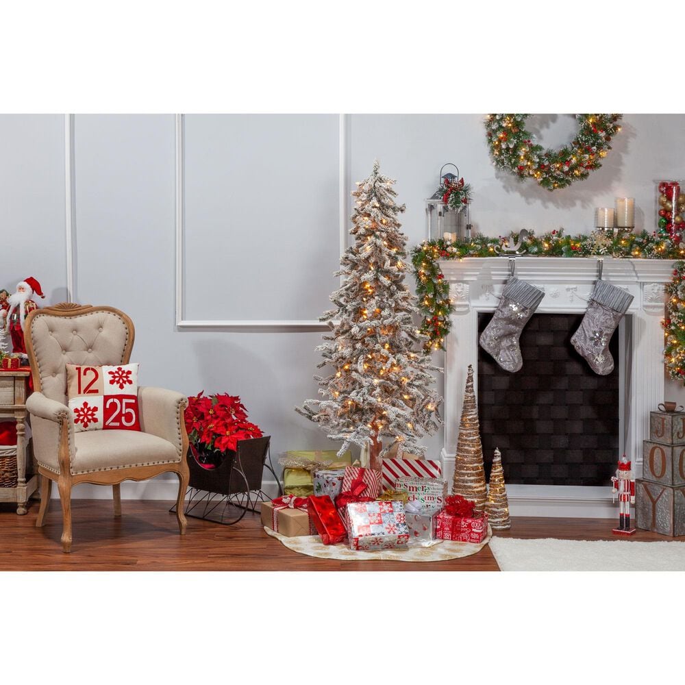 The Gerson Company 6&#39; Pre-Lit Artificial Flocked Alpine with White Lights in Green, , large