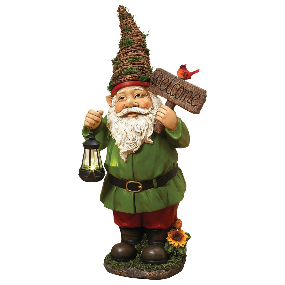 The Gerson Company 30.7" Gnome Holding Solar Lantern in Green, , large