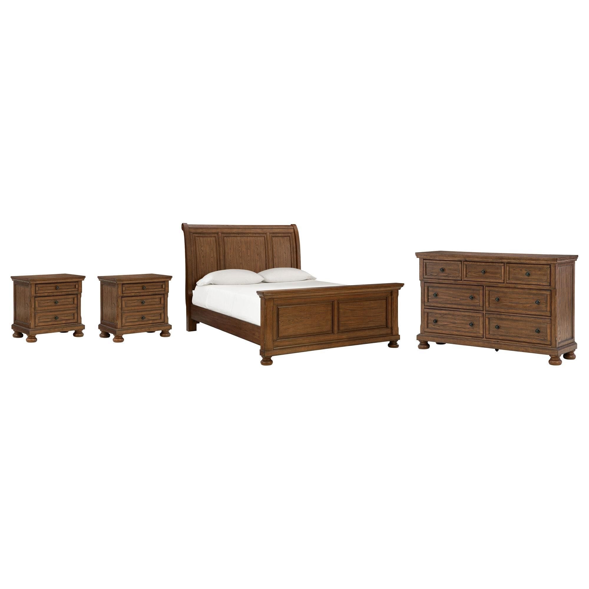 Emily② Ashley Zackaryn 4 Piece Queen Bedroom Set in Warm Brown with