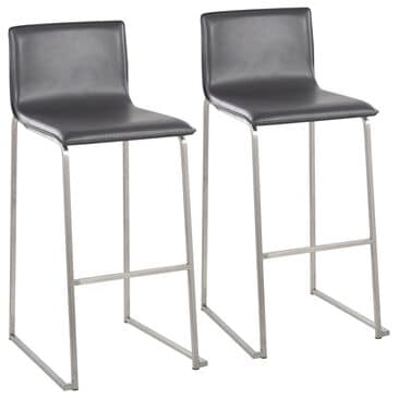 LumiSource Mara Barstool with Grey Cushion in Stainless Steel (Set of 2), , large