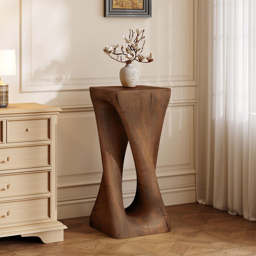 Hearth and Haven Outdoor End Table with Twist Design in Antique Brown, , large