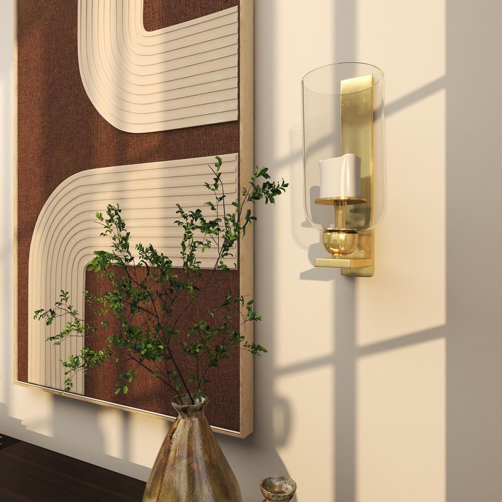 Maple and Jade 16&quot; Single Indoor/Outdoor Wall Mount Candle Holder in Polished Gold and Clear, , large
