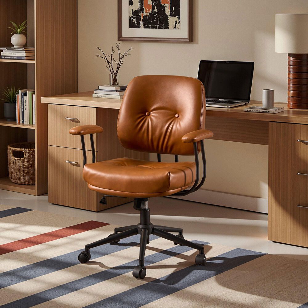 HOMLUX Executive Office Chair with PU Fabric Cushion in Brown, , large