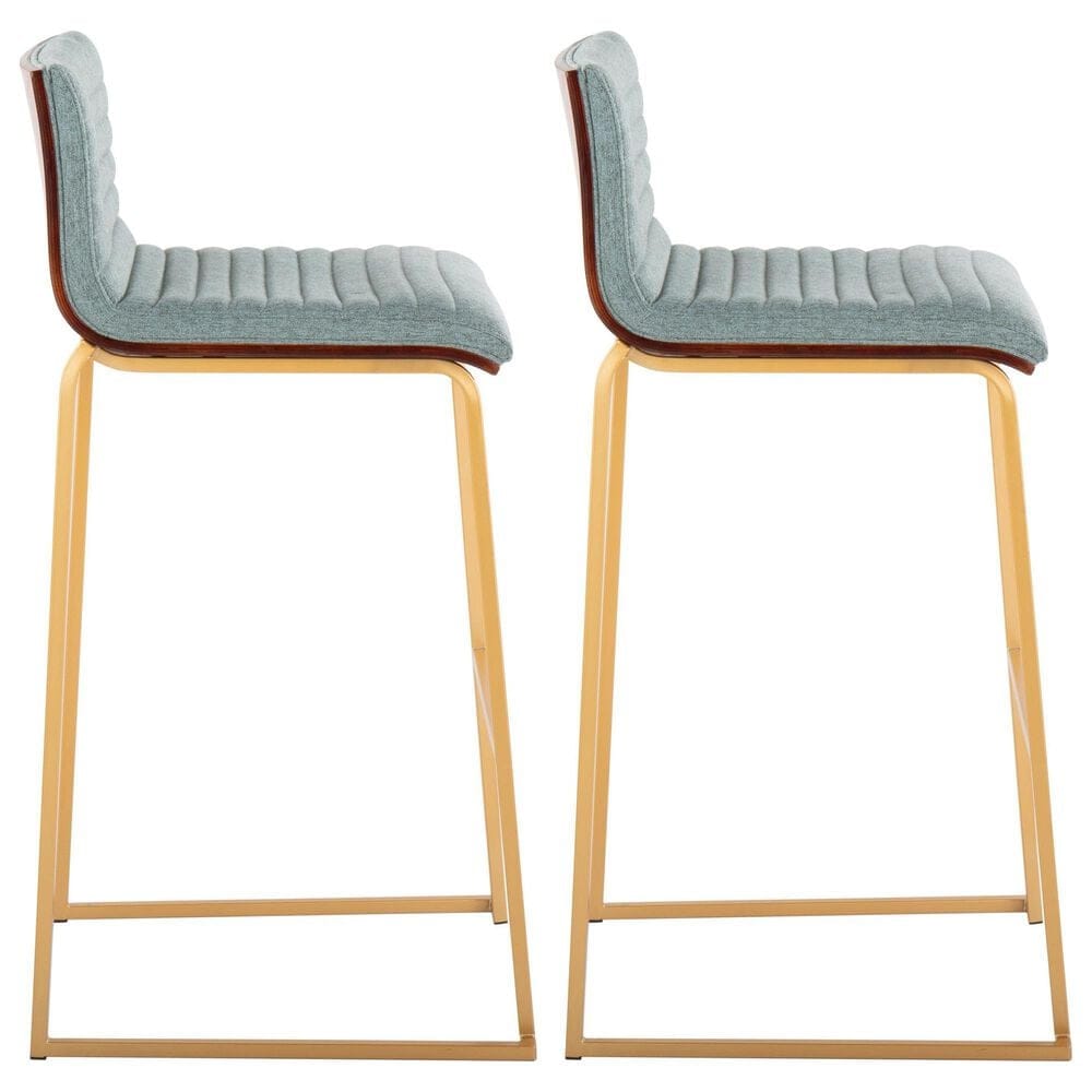 Lumisource Mason Mara Barstool with Green Cushion in Gold and Walnut &#40;Set of 2&#41;, , large