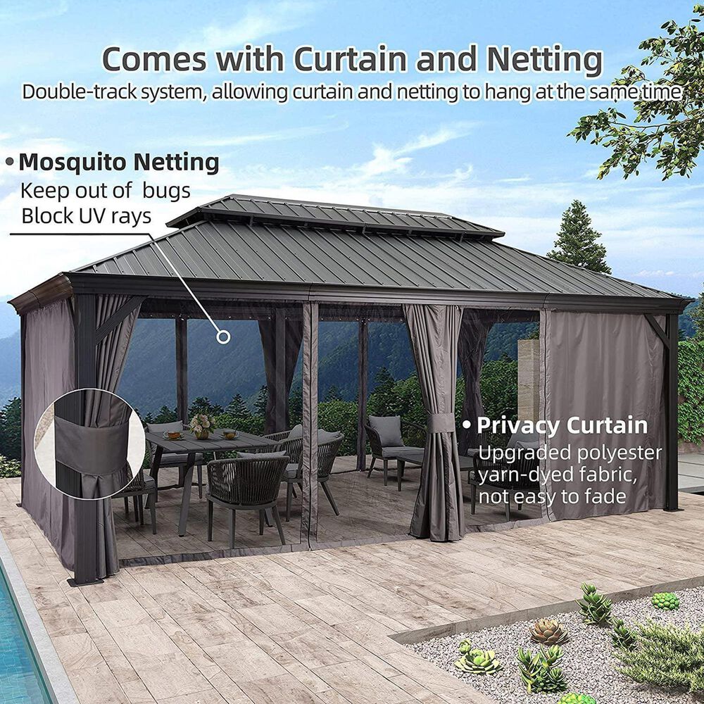 HOMLUX 18-ft x 12-ft Permanent Hardtop Gazebo in Grey  with Hardtop Roof (Screen Included), , large