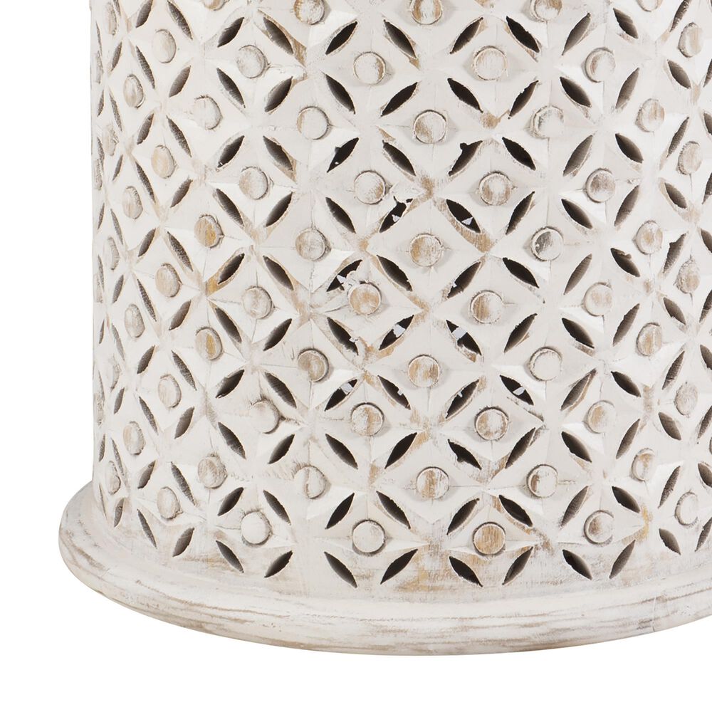 Linon Home Decor Inora Round Side Table in Distressed Antique White, , large