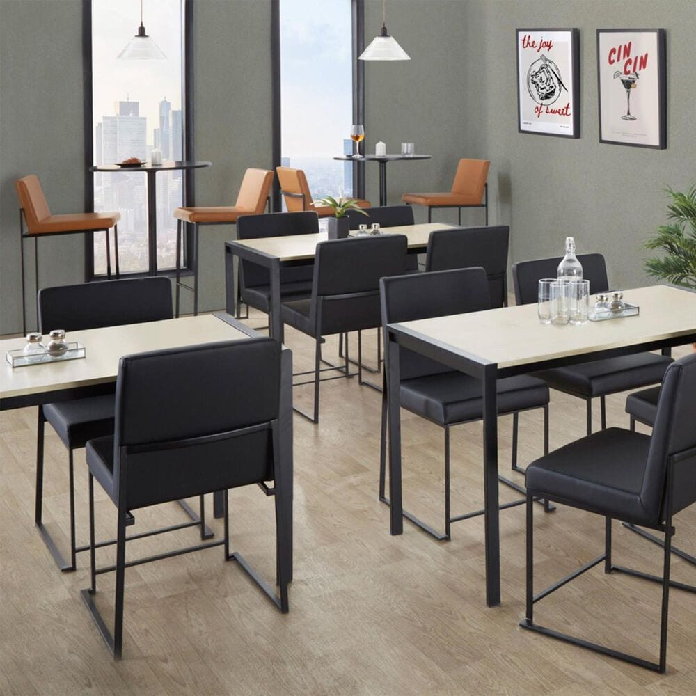 Lumisource Fuji High Back Barstool with Camel Faux Leather in Black &#40;Set of 2&#41;, , large