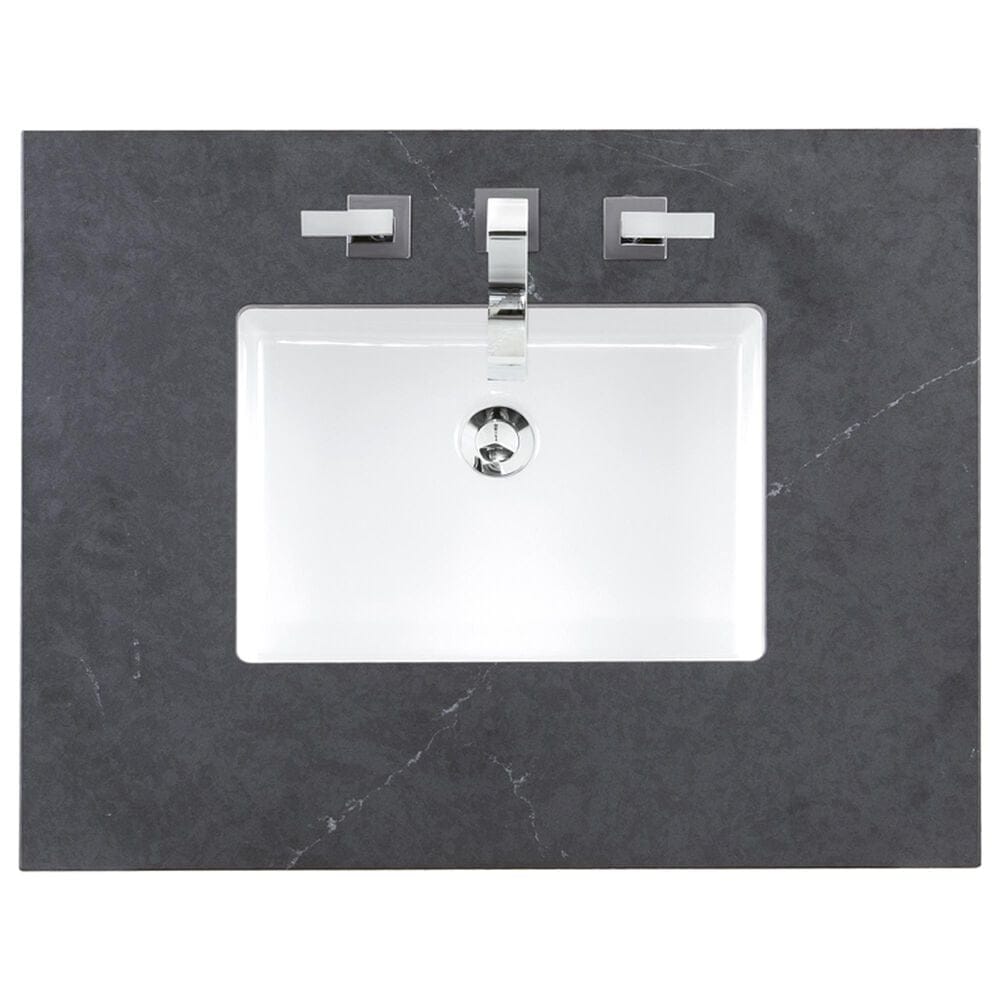 James Martin Vanities Brittany 30&quot; Single Bathroom Vanity in Smokey Celadon with 3 cm Charcoal Soapstone Quartz Top and Rectangular Sink, , large