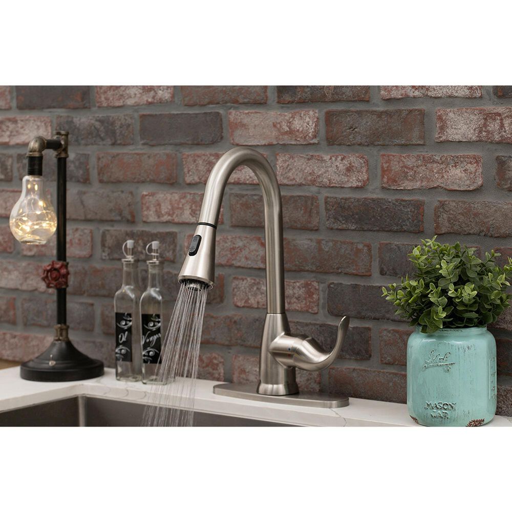 MS International AcquaLuxe Curved Pull-Down Sprayer Kitchen Sink Faucet in Nickel Brushed, , large