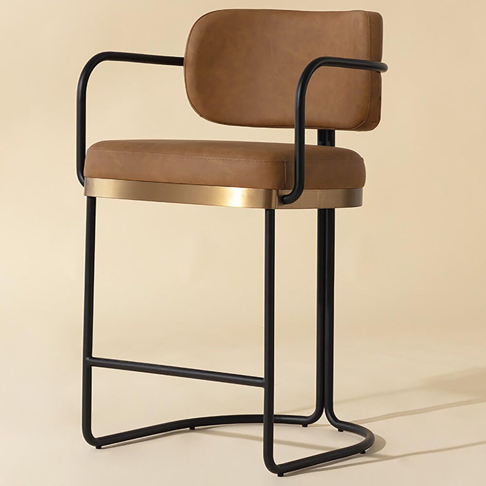 37B Jalen Counter Stool with Milliken Cognac Cushion in Black and Gold, , large