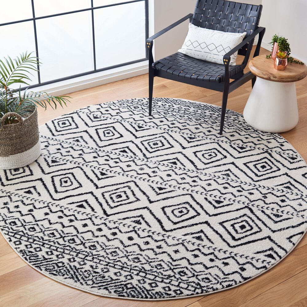 Safavieh Tulum Transitional  6&#39;7&quot; Round Ivory and Black Area Rug, , large