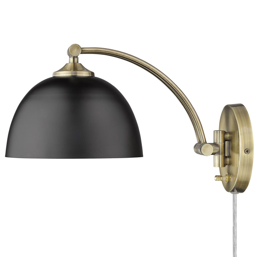 Golden Lighting Rey 1-Light Wall Sconce in Aged Brass and Black, , large