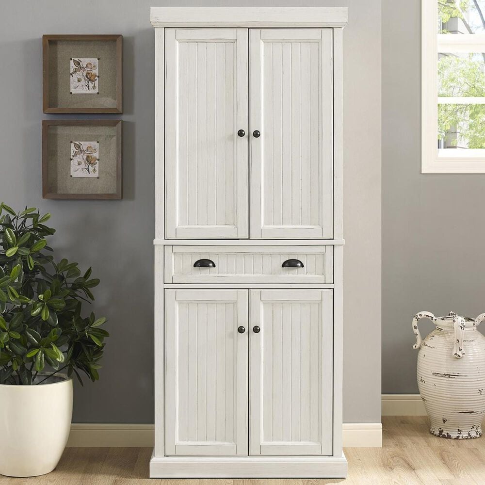 Crosley Furniture Seaside Kitchen Pantry in Distressed White NFM