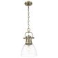 Golden Lighting Duncan 1-Light Small Pendant with Chain and Clear Shade in Aged Brass, , large