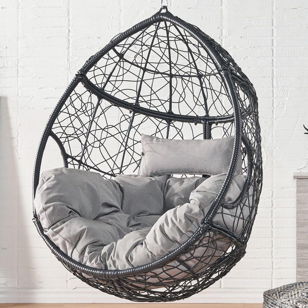 Hearth and Haven Castaic Outdoor Hanging Chair with Cushions in Light Gray, , large