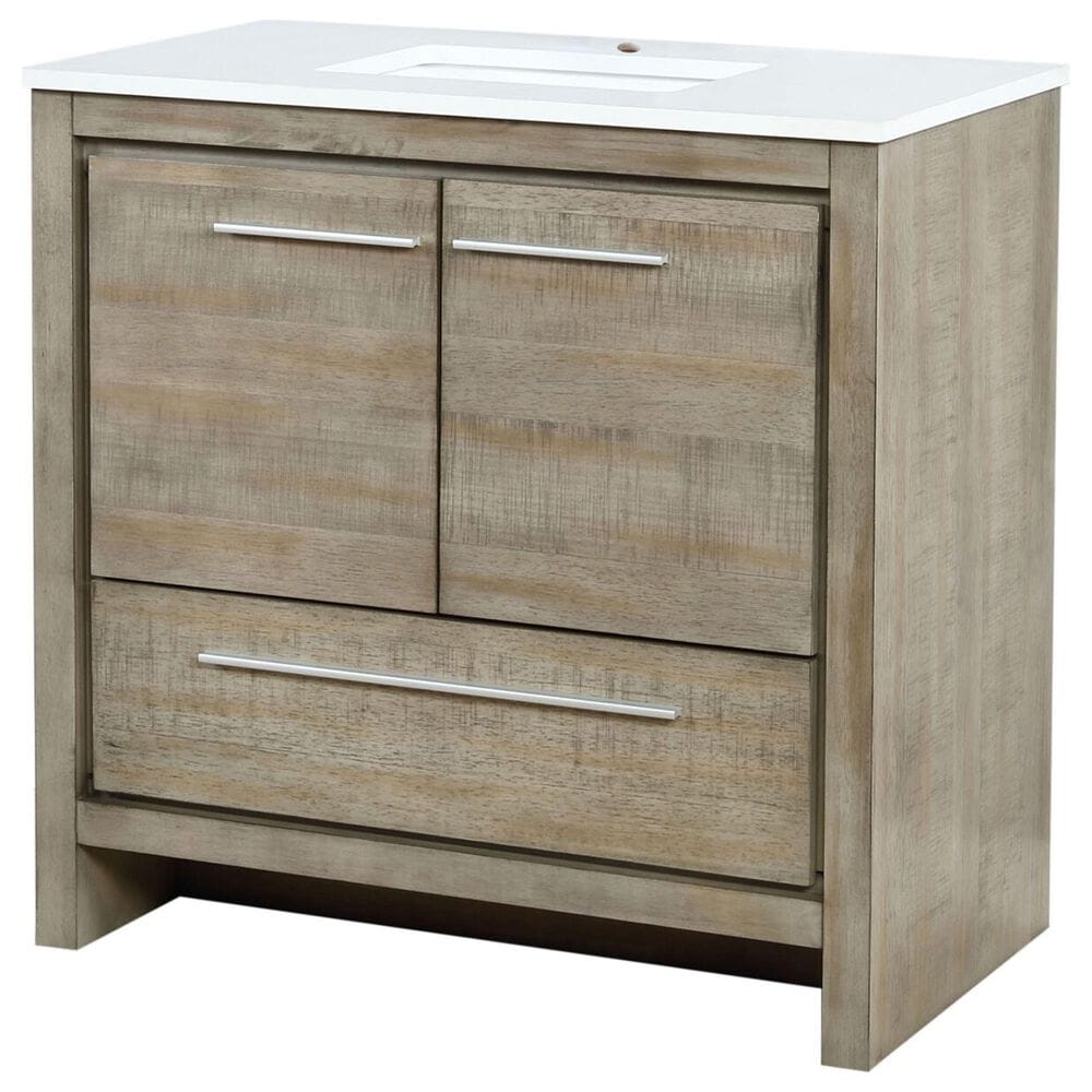 Lexora Home Lafarre 36" Single Bathroom Vanity in Rustic Acacia with 2 cm White Quartz Top and Rectangular Sink, , large