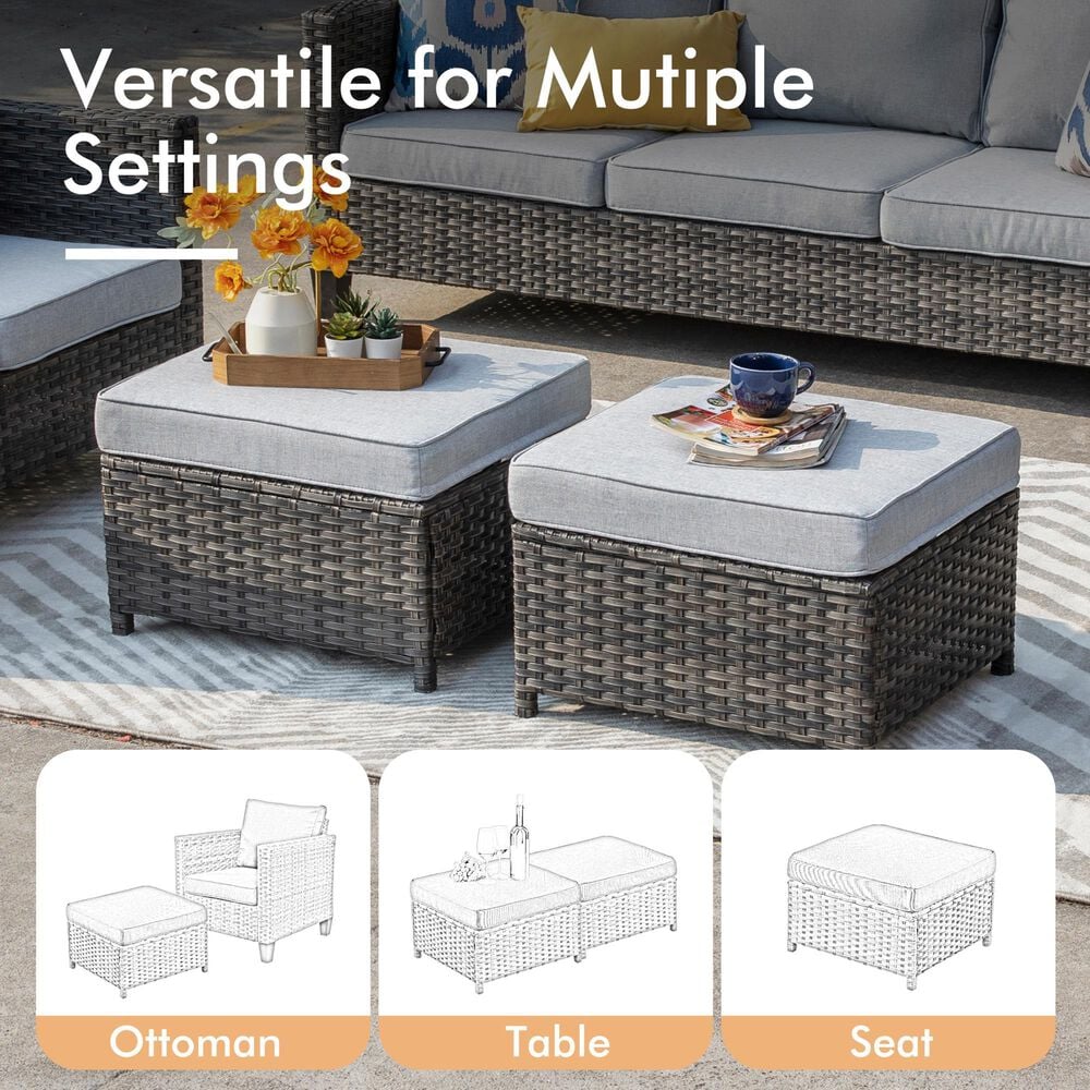HOMLUX 3-Piece Modular Outdoor Sofa Set with Two Ottomans in Gray, , large