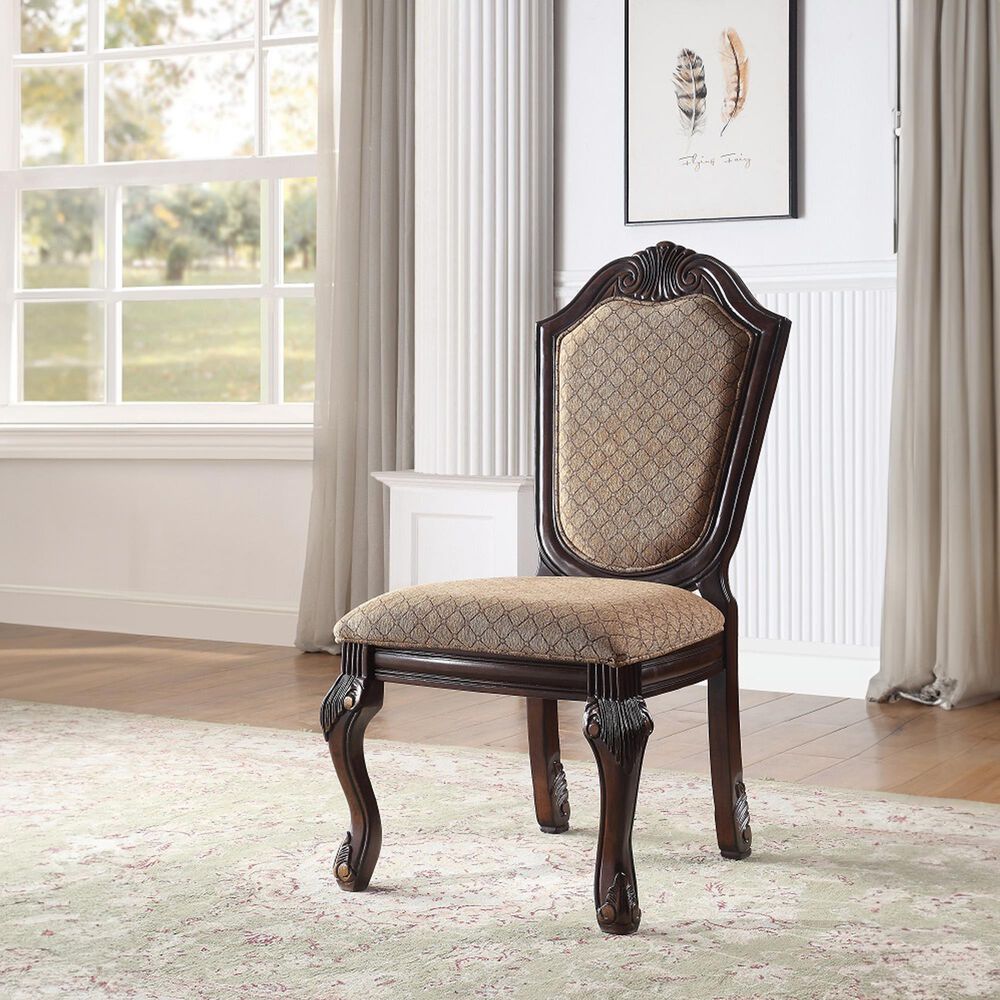 HOMLUX Chateau De Ville Side Chair with Diamond Pattern Fabric Upholstery in Espresso (Set of 2), , large