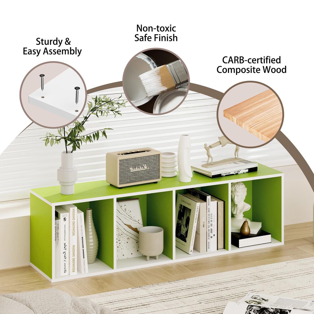 HOMLUX 4-Tier Open Shelf Display Organizer Bookcase in Green and White, , large