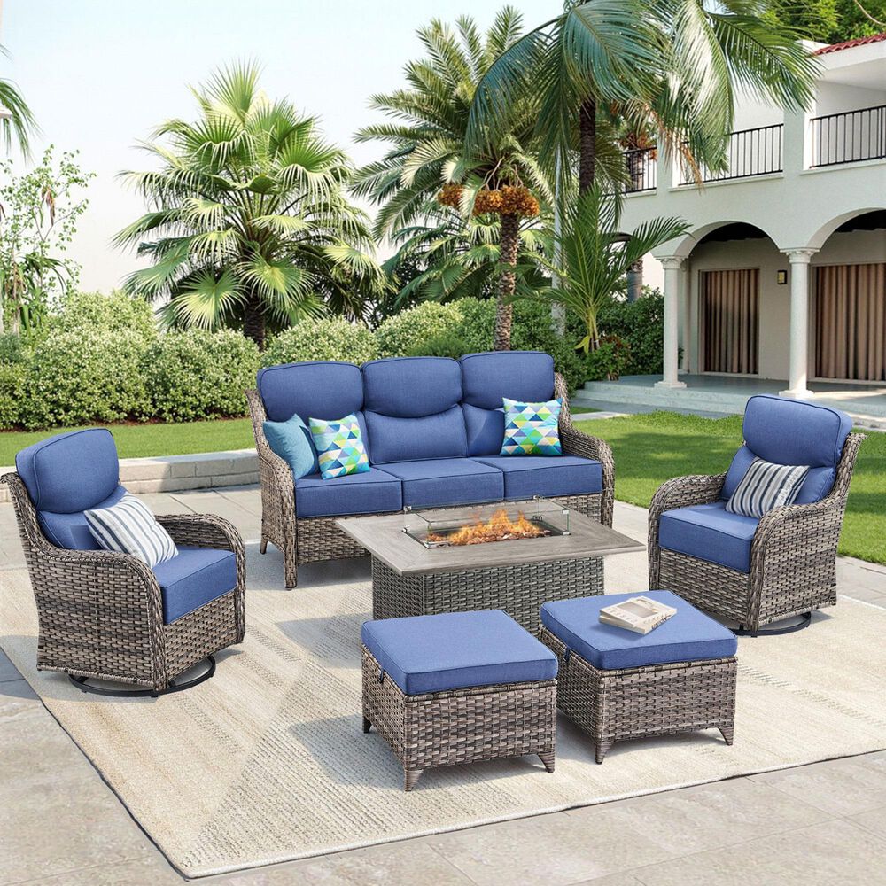 Sunwell Garden Patio Ottoman in Navy (Set of 2), , large